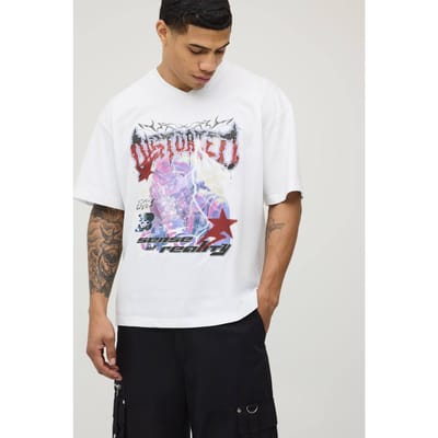 Oversized Vervormde Grafische T-shirt | White | Size XS