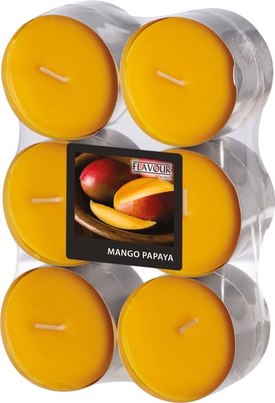 Conpax Candles Geur theelichtjes/waxinelichtjes - Maxi - 12x - Mango-papaya aroma - 8 branduren