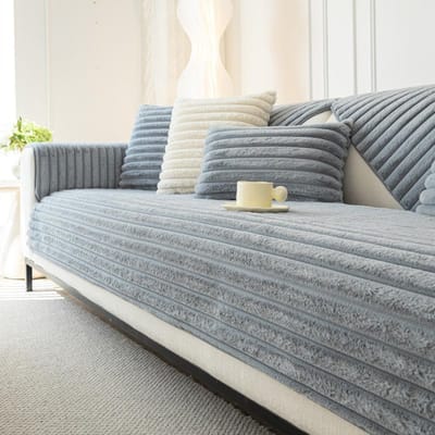 Verdikkende Grijze Bankhanddoek Konijnenpluche Rechte Streep Bankhoezen Verdikken L Antislip Effen Kleur Bankkussen voor Woonkamer 50x70cm 1pcs