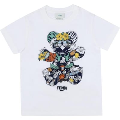 Fendi Kinder T-shirt met Korte Mouwen Teddybeer Logo Jmi488 7aj F0tu9 JMI488 7AJ F0TU9 (10A) white