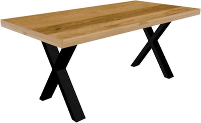 Eettafel rechthoekig - Eetkamertafel hout - Gezellig tafelen - X-poot design - 180 cm - Lichtbruin