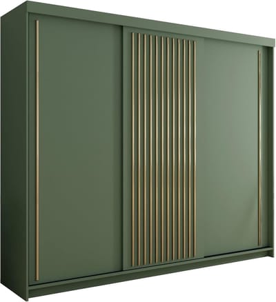 Kledingkast met Schuifdeuren 250 x 216 x 62 cm – Grote Garderobekast met 3 Kledingstangen, 3 Laden & 7 Planken – Moderne Slaapkamerkast met Veel Opbergruimte – Groen – Vermissen