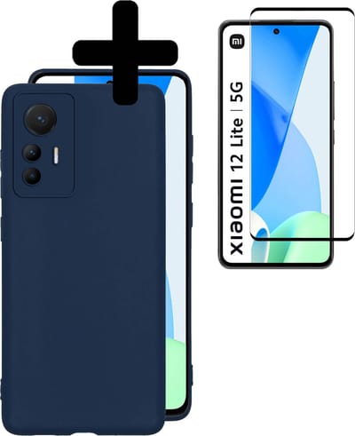 Hoesje - Met Screenprotector - Geschikt voor Xiaomi 12 Lite - Sterk & Shockproof - Back Cover - Siliconen Case - Telefoon Hoes - Telefoonhoesjes - Donkerblauw