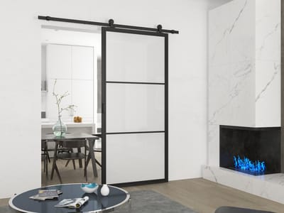 Barnwoodweb Industriële Schuifdeur - Staal & Melkglas - 3 Vaks - 100x235 cm - Incl. Schuifdeursysteem & Handgreep