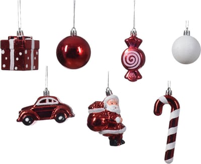 Decoris kersthangers kerst figuurtjes 20x - rood -kunststof - 9 cm