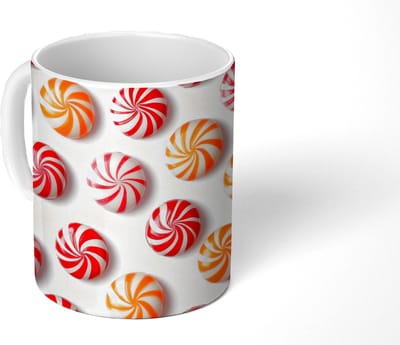 Mok - Koffiemok - Snoep - Patroon - Rood - Oranje - Mokken - 350 ML - Beker - Koffiemokken - Theemok