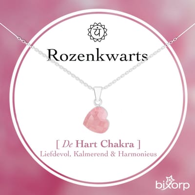 Bixorp Rozenkwarts Hartje Ketting - S925 Zilver + Edelsteen Hanger - Spirituele Chakra Ketting met Cadeau Kaartje - 45cm + 5cm verstelbaar
