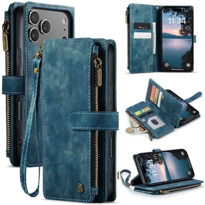 CaseMe Hoesje - Geschikt voor iPhone 17 Pro Hoesje - CaseMe C30 Book Case met Portemonnee - Blauw