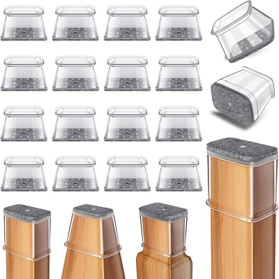 Rechthoekige stoelpootbeschermers, 24 stuks transparante siliconen stoelpootbeschermers (met vilt), verminderen geluid, voorkomen krassen (past op diameter 19-26 mm)
