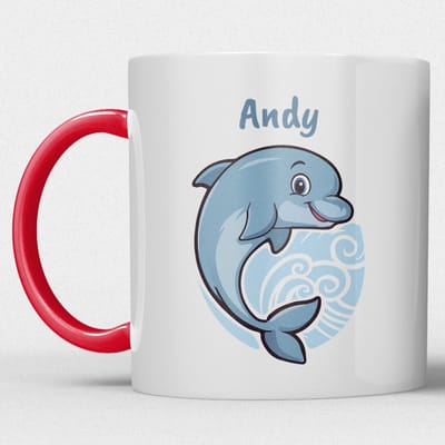 kindermok/kinderbeker | gepersonaliseerd met naam | met dolfijn | rood | Schattige illustraties