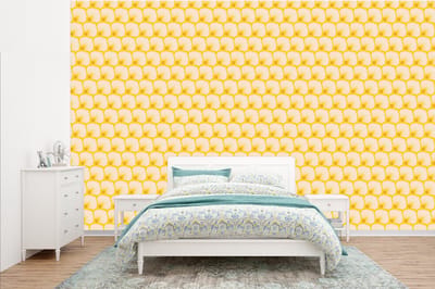 Behang - Fotobehang Art Deco - Design - Schelp - Geel - Breedte 385 cm x hoogte 240 cm
