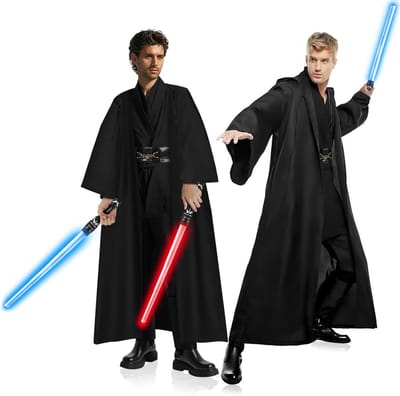 Lichtgewicht Zwarte Jedi Outfit voor Mannen met Robe, Cape en Hoed voor Cosplay en Halloween Feesten