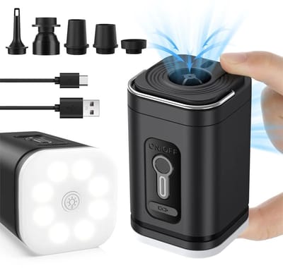 WiseGoods Premium Airpump Met Accu - Opblaaspomp Luchtbed En Zwembad - Multifunctioneel 5-In-1 - Luchtpomp 2400 MAh - Pomp Zwart