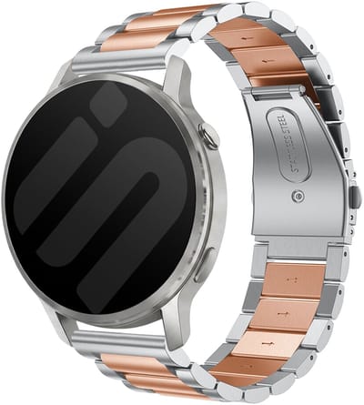 Strap-it 20mm stalen band - universeel geschikt voor Garmin Vivoactive 6 / 5 / 3 / Vivomove / 3 / HR / Style / Luxe / Sport / Trend / Forerunner 645 / 570 / 245 / 170 / 165 / 70 / 55 / Venu / SQ / SQ2 / 2 Plus / Approach S12 / S40 - Zilver/roségoud