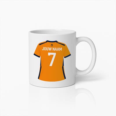 Gepersonaliseerde Voetbalshirt Mok – Naam en Nummer Op Maat Cadeau