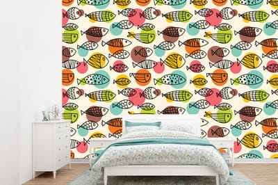 Behang - Fotobehang Stippen - Vis - Regenboog - Breedte 360 cm x hoogte 260 cm