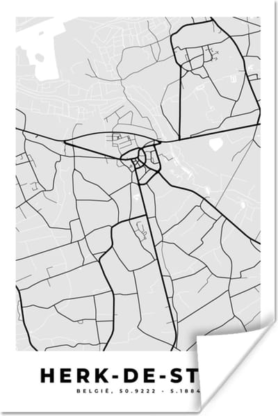 Poster Stadskaart – Plattegrond – België – Zwart Wit – Herk de Stad – Kaart - 120x180 cm XXL