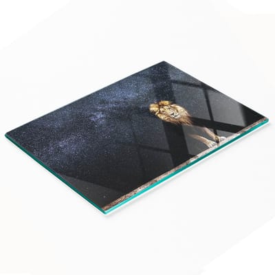 Decoratieve glazen snijplank voor in de keuken met leeuwen- en sterrenmotief, 80x52 cm