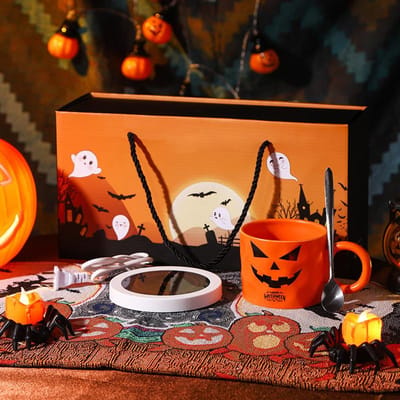 Halloween Keramische Constante Thermosbeker Souvenir Pompoen Waterbeker Hoge waarde Mok Geschenkdoos Leuke Grappige Beker Cadeau 301-400ml brown