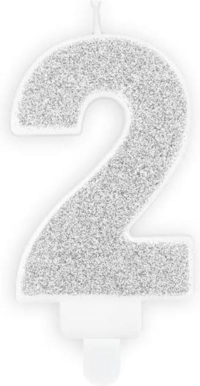PartyDeco Verjaardag Kaars Nummer 2 - Zilver