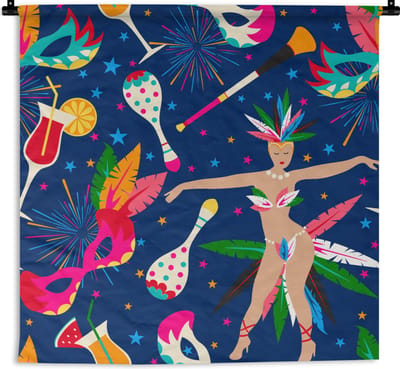 Wandkleed - Wanddoek - Carnaval - Brazilië - Patronen - 90x90 cm - Wandtapijt