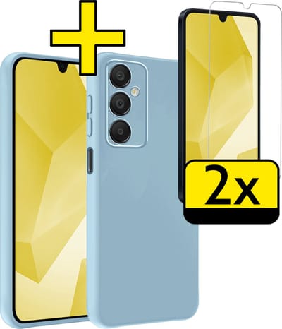 Hoesje - Met 2x Screenprotector - Geschikt voor Samsung Galaxy A16 - Sterk & Shockproof - Back Cover - Siliconen Case - Telefoon Hoes - Telefoonhoesjes - Lichtblauw