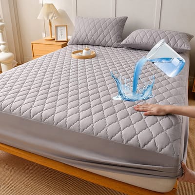 Waterdichte matrashoes en kussensloopset, matrasbeschermer, waterdicht TPU-membraan, eenvoudig te installeren, ademend en elastisch, zacht en comfortabel, wasbaar,Lichtgrijs,90x200cm