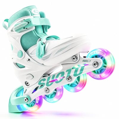 Suotu Skeelers - Inlineskates Verstelbaar - Lijn: S78 - Skeelers meisjes en jongens - Maat: EUR 32-36 - lichtgevende wielen - Groen/Wit - M