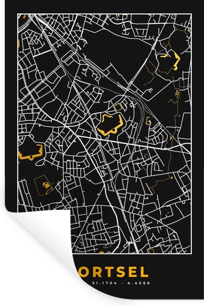 Muurstickers - Sticker Folie - Kaart - Goud - Stadskaart - Plattegrond - Mortsel - 20x30 cm - Plakfolie - Muurstickers Kinderkamer - Zelfklevend Behang - Zelfklevend behangpapier - Stickerfolie