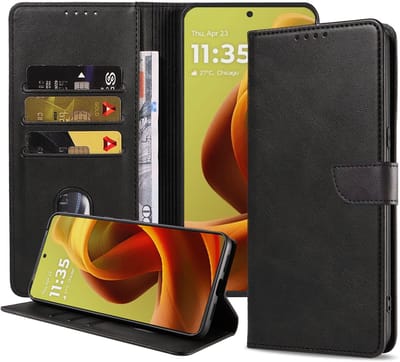 Geschikt voor Motorola Edge 50 Fusion / Moto G85 Telefoonhoesje Kunstleer met Magnetisch lipje en Pasjeshouder Book Case met Klepje - Walletcase with Cardslot - Zwart - Smartphonica geschikt voor Motorola Edge 50 Fusion;Motorola Moto G85