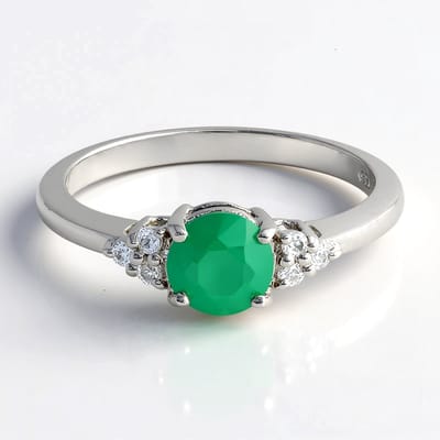 Cavill - 925 Sterling Zilver Ring met Groene Chalcedoon 0,72 ct en Zirkonen 0,13 ct - Rond Slijpsel - Elegante Damesring