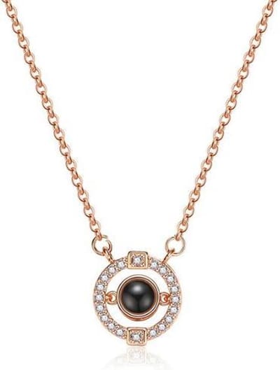 Rose Goud Diamanten Rondje 100 Talen Ik Hou Van Je Ketting - Rose Goud Kleurig Ketting - I Love You Ketting - Cadeau TIP- LIMITED EDITION