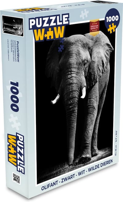 Puzzel Olifant - Zwart - Wit - Wilde dieren - Legpuzzel - Puzzel 1000 stukjes volwassenen
