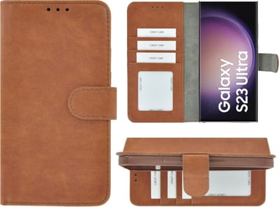 MoDo hoesje Geschikt voor Samsung Galaxy S23 Ultra - Kunstleer Book Case - Bruin