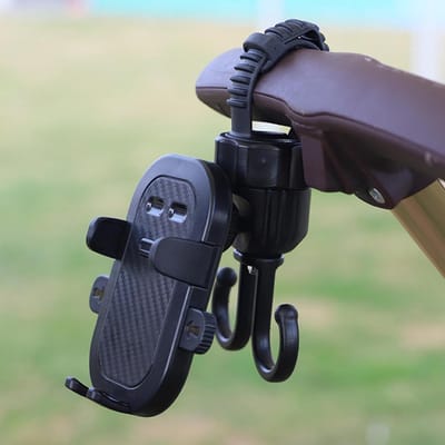 Kinderwagen Telefoonhouder - Tassenhaak - Onderweg Organiseren - 2-in-1 Ontwerp - Universele Pasvorm - Zwart