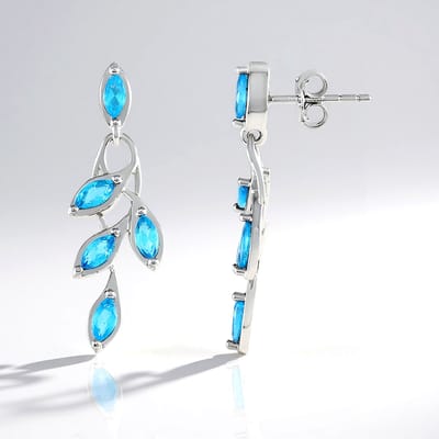 Cavill - Neon Blauwe Marquise Apatiet Oorbellen - 925 Sterling Zilver met Platina Afwerking - 1,297 ct - Elegante Avondsieraden vrouw Brazilië