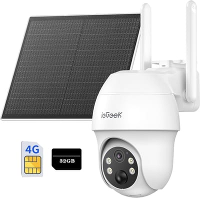 ieGeek Security Buitencamera S11 4G LTE – Outdoor Cam - 2K UHD – Pan & Tilt – Zonnepaneel – Infrarood Nachtzicht – Inclusief 32GB SIM-kaart