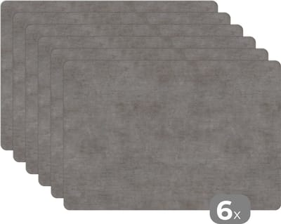 Placemat - Placemats kunststof - Beton - Oud - Grijs - Patronen - 45x30 cm - 6 stuks - Hittebestendig - Anti-Slip - Onderlegger - Afneembaar