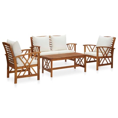 vidaXL - 4-delige - Loungeset - met - kussens - massief - acaciahout