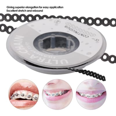 Tandheelkundige Rubber Spoel Hoge Sterkte Tandheelkundige Orthodontie Materialen Elastische Ultra Power Kettingen zwart