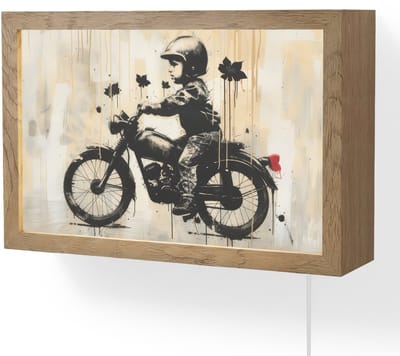 Wandlamp 30x20 cm - Oplaadbaar - Street art - Motor - Jongen - Graffiti - Banksy Style - Wandlampen binnen woonkamer - Slaapkamer lamp met kabel - Decoratieve nachtlamp - Vloerlamp snoer