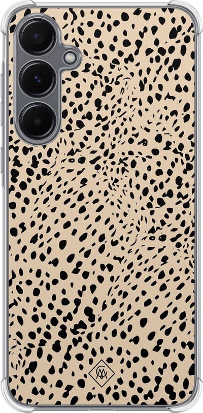Casimoda® hoesje - Geschikt voor Samsung Galaxy A35 5G - Stippen bruin abstract - Shockproof case - Extra sterk - TPU/polycarbonaat - Bruin/beige, Transparant
