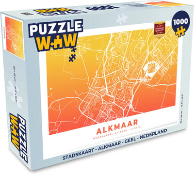 Puzzel Stadskaart - Alkmaar - Geel - Nederland - Legpuzzel - Puzzel 1000 stukjes volwassenen - Plattegrond