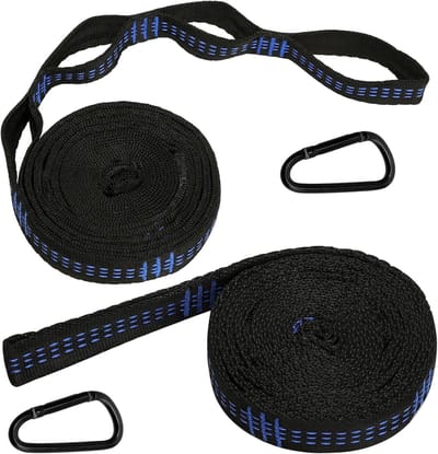 Set van 2 Hangmat Bevestigingen, 3 m x 2.5 cm, Stevige Ophangriemen met 18 Lussen, 300 kg Draagvermogen, Ideaal voor Kamperen en Buitenactiviteiten