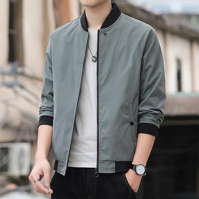 Herfst Nieuwe Jas Mannen Effen Kleur Sport Casual Dunne Heren Top Opstaande Kraag Jas Herenkleding 5XL gray