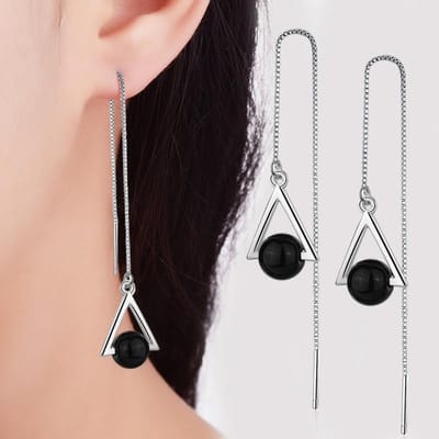 Voorkomen Allergie 925 Sterling Zilveren Driehoek Zwarte Ronde Kraal Drop Earring Voor Vrouwen Kerst Sieraden Eh744 beige