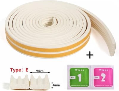Tochtstrip zelfklevend - Wit - 5 meter met reinigingsdoekjes - tochtband - E-profiel - tochtstrip voor deuren - tochtstrip voor ramen - energiebesparing - 4x9mm - Met ontvet doekje