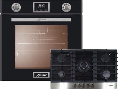 Kaiser - inbouwoven - EG 6374 SP - KCG 9386 Turbo - incl glaskeramische gaskookplaat - 86 cm- inbouwoven met enkele telescoopgeleider - 79 L -