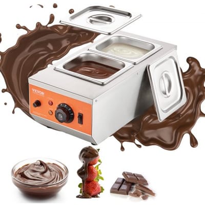 VEVOR Chocoladesmeltkroes Commerciële Elektrische Chocoladesmelter 800w, Crucible Crucible Roestvrij Staal, 2 X 3,5l Container Chocoladesmeltmachine Crucible Pot