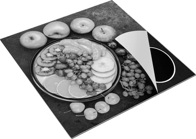 Chefcare Inductie Beschermer Vruchtensalade op Zwarte Marmer - Fruitsalade - Fruit - Zwart Wit - 78x78 cm - Afdekplaat Inductie - Kookplaat Beschermer - Inductie Mat